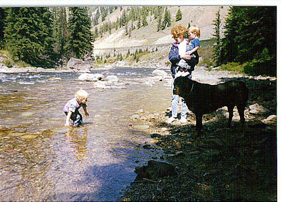 Aunt Verlaine & Brady & Travis in WY river